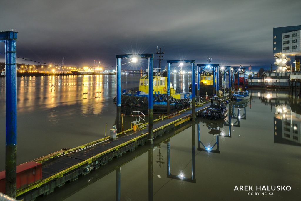Tug boats at night