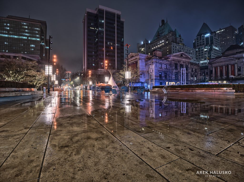 Vancouver Robson Street at night