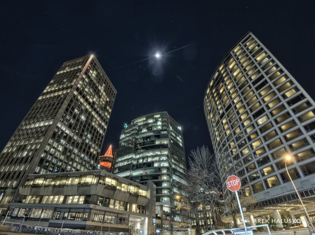 Vancouver Harbour Centre at night HDR